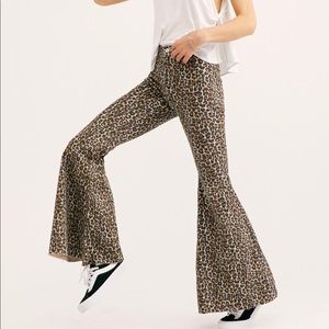 Free People Demin Just Float On Cheetah Printed Pants